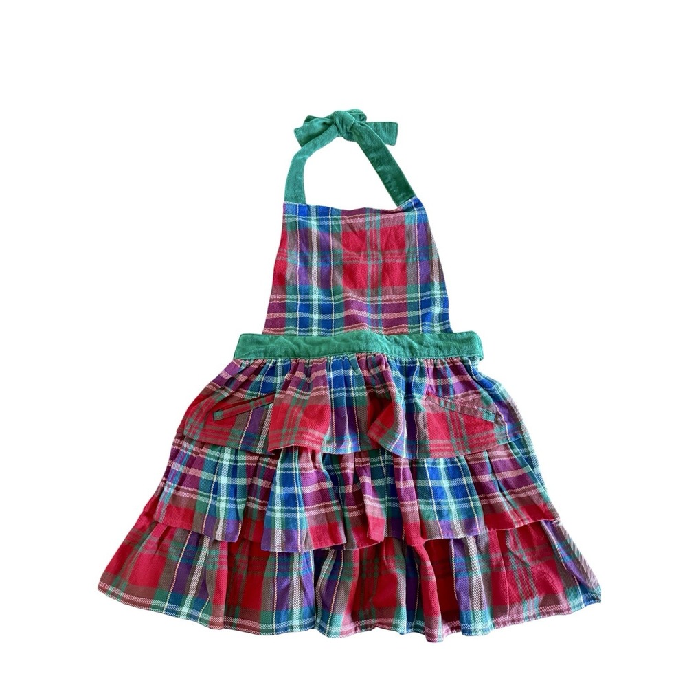 Sur La Table Apron Plaid Ruffle Christmas Holiday Tartan Velvet Trim Smallish